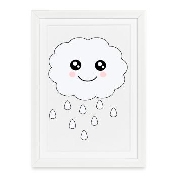 Nuage Kawaii Kawaii Chibi Kawaii Visage - Affiche encadrée (27 × 37 cm) - blanc - Devant