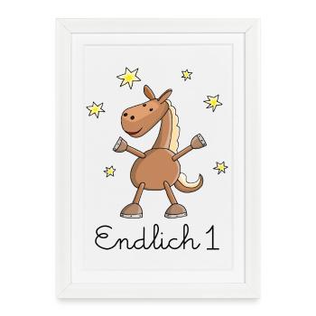 Pferd "Endlich 1." Erster Geburtstag - Gerahmtes Poster (27 × 37 cm) - Weiß - Vorne