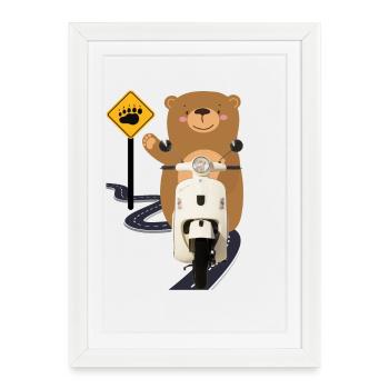 Ours brun cyclomoteur - Affiche encadrée (27 × 37 cm) - blanc - Devant
