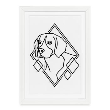 Beagle en forme géométrique - Conception d’art au trait - Affiche encadrée (27 × 37 cm) - blanc - Devant