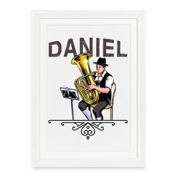 Tuba player folk music DANIEL - Framed poster (27 × 37 cm) - white - Front
