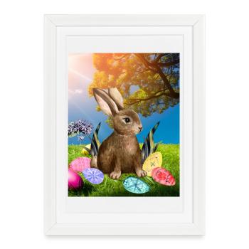 Spring Easter bunny with Easter eggs - Framed poster (27 × 37 cm) - white - Front