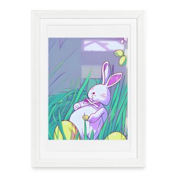 Lapin de Pâques pastel dans l’herbe printanière - Affiche encadrée (27 × 37 cm) - blanc - Devant