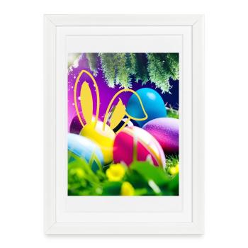 Œufs de Pâques avec contour de lapin Oreilles de lapin - Affiche encadrée (27 × 37 cm) - blanc - Devant