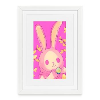 Œuf de Pâques rose en forme de lapin de Pâques pastel - Affiche encadrée (27 × 37 cm) - blanc - Devant