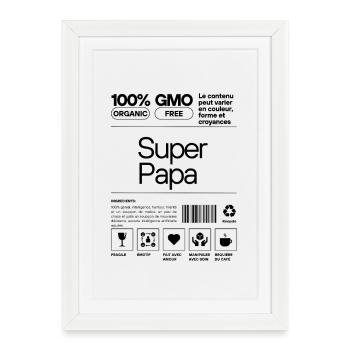 Étiquette Super Papa - Design Humoristique - Affiche encadrée (27 × 37 cm) - blanc - Devant