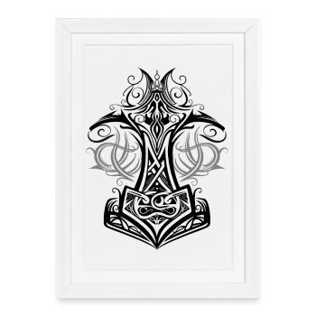 Marteau de Thor Mjolnir Viking symbole - Affiche encadrée (27 × 37 cm) - blanc - Devant