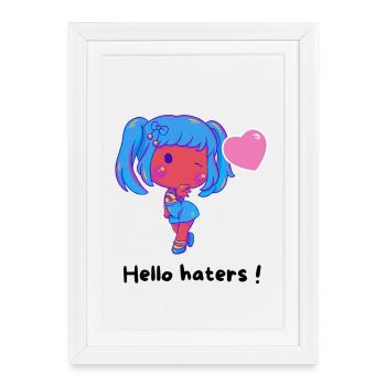 Chibi Fille Bleue Coeur - Affiche encadrée (27 × 37 cm) - blanc - Devant