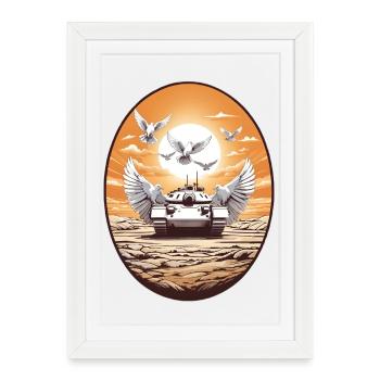 Chars avec colombes de la paix - Affiche encadrée (27 × 37 cm) - blanc - Devant