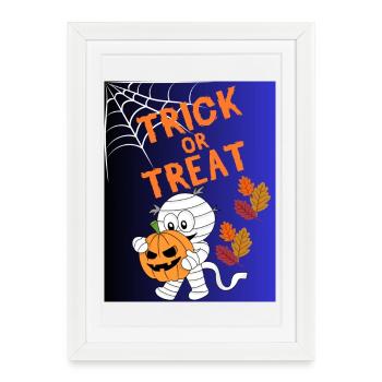 Trick oder Treat Mumie Kürbis - Gerahmtes Poster (27 × 37 cm) - Weiß - Vorne