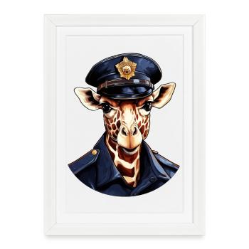 Girafe Policier - Affiche encadrée (27 × 37 cm) - blanc - Devant