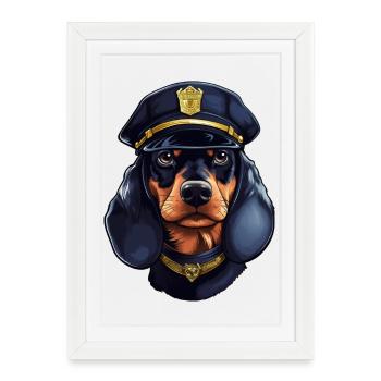 Dachshund Policewoman - Framed poster (27 × 37 cm) - white - Front