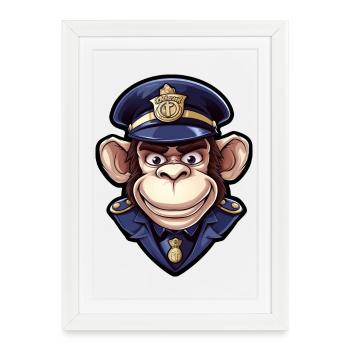 Singe policier - Affiche encadrée (27 × 37 cm) - blanc - Devant