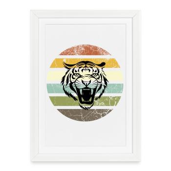 Coucher de soleil rétro Tiger Stripes - Affiche encadrée (27 × 37 cm) - blanc - Devant