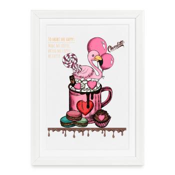 Délice de café Sweet Flamingo - Affiche encadrée (27 × 37 cm) - blanc - Devant