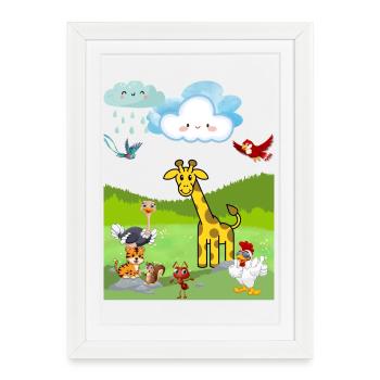 Scène d’animaux safari ludique - Affiche encadrée (27 × 37 cm) - blanc - Devant
