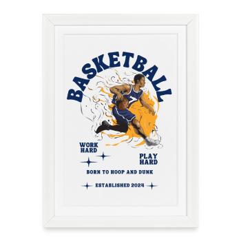 Illustration dynamique de joueur de basket-ball - Affiche encadrée (27 × 37 cm) - blanc - Devant