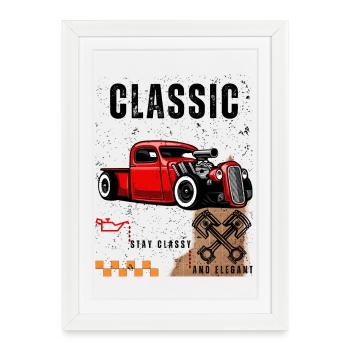 Vintage Red Hot Rod avec Art du piston - Affiche encadrée (27 × 37 cm) - blanc - Devant