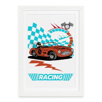 Vintage Race Car Speedster Illustration - Framed poster (27 × 37 cm) - white - Front