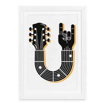 Conception audacieuse de signe de main de manche de guitare - Affiche encadrée (27 × 37 cm) - blanc - Devant