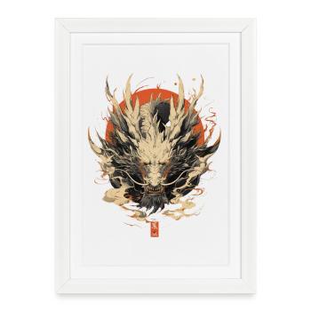 Dragon blanc chinois - Affiche encadrée (27 × 37 cm) - blanc - Devant