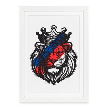 Lion lyonnais couronné aux couleurs de l’OL - Affiche encadrée (27 × 37 cm) - blanc - Devant