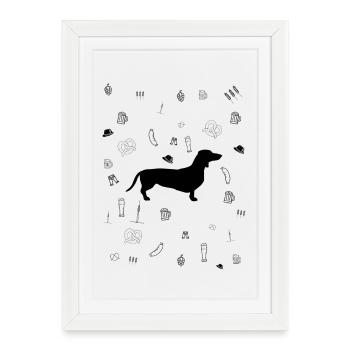 La joie de vivre munichoise : teckels, bière et bretzels - Affiche encadrée (27 × 37 cm) - blanc - Devant
