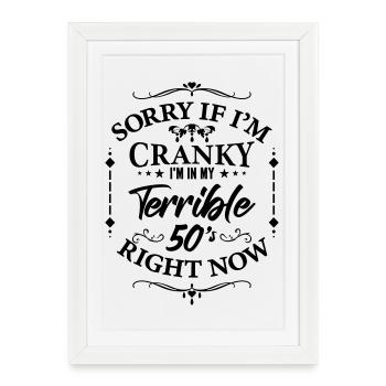 La terrible cinquantaine - humour sur la ménopause - Affiche encadrée (27 × 37 cm) - blanc - Devant
