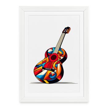 Guitare classique multicolore style cubiste - Affiche encadrée (27 × 37 cm) - blanc - Devant