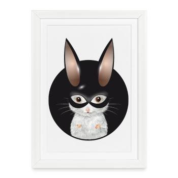 Souris blanche mignonne avec masque de lapin en patch - Affiche encadrée (27 × 37 cm) - blanc - Devant