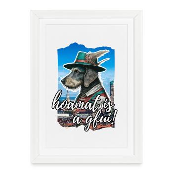 Wanderlust Hund mit Bayerischer Tracht - Gerahmtes Poster (27 × 37 cm) - Weiß - Vorne