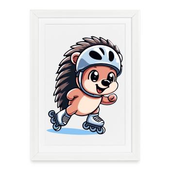 Speedy Hedgehog : Champion de patinage à roulettes - Affiche encadrée (27 × 37 cm) - blanc - Devant