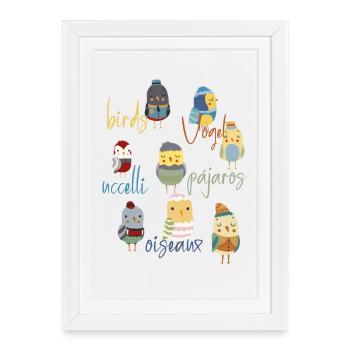 Illustration pour enfants d’oiseaux en dessin animé - Affiche encadrée (27 × 37 cm) - blanc - Devant
