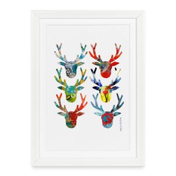 Têtes de cerf colorées abstraites - Affiche encadrée (27 × 37 cm) - blanc - Devant