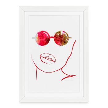 Abstract Art with Sunglasses and Red Lips - Framed poster (27 × 37 cm) - white - Front