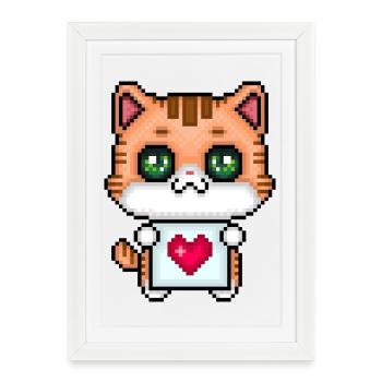 Chaton aimant les pixels - Affiche encadrée (27 × 37 cm) - blanc - Devant