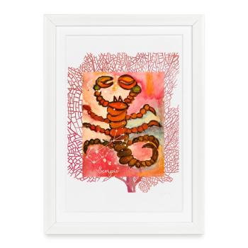 Scorpion astrologique à l’aquarelle artistique - Affiche encadrée (27 × 37 cm) - blanc - Devant