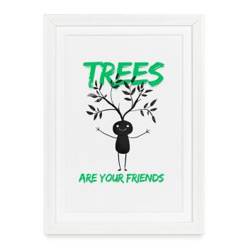 Motif drôle d’ami d’arbre - Affiche encadrée (27 × 37 cm) - blanc - Devant