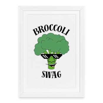 Laughing broccoli with sunglasses - Framed poster (27 × 37 cm) - white - Front