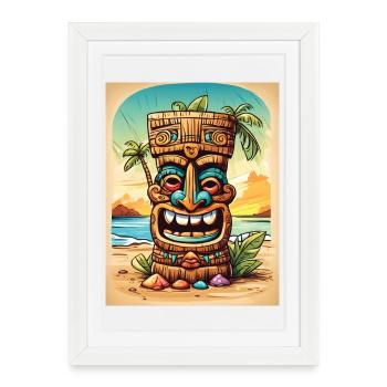 Dessin animé de la statue Tiki - Affiche encadrée (27 × 37 cm) - blanc - Devant