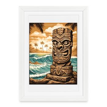 Statue Tiki sur la plage - Affiche encadrée (27 × 37 cm) - blanc - Devant