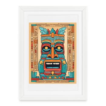 Masque Tiki coloré - Affiche encadrée (27 × 37 cm) - blanc - Devant