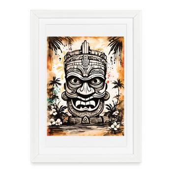 Masque Tiki Asie Art - Affiche encadrée (27 × 37 cm) - blanc - Devant