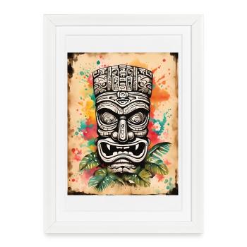 Masque Tiki splash art - Affiche encadrée (27 × 37 cm) - blanc - Devant