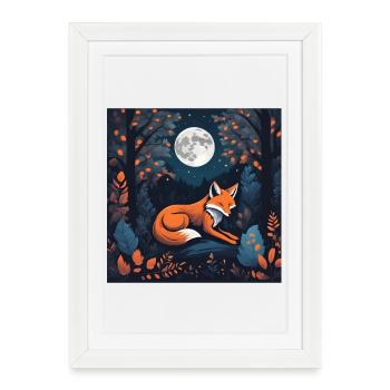 Moonlit Fox in Night Forest - Framed poster (27 × 37 cm) - white - Front