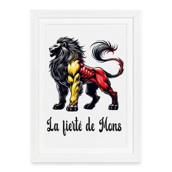Mons lion flag design - Framed poster (27 × 37 cm) - white - Front