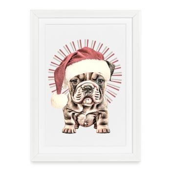 Chemise pour chien drôle Père Noël bouledogue - Affiche encadrée (27 × 37 cm) - blanc - Devant