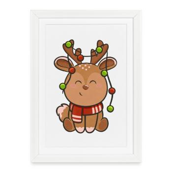 Cute Reindeer with Fairy Lights - Framed poster (27 × 37 cm) - white - Front