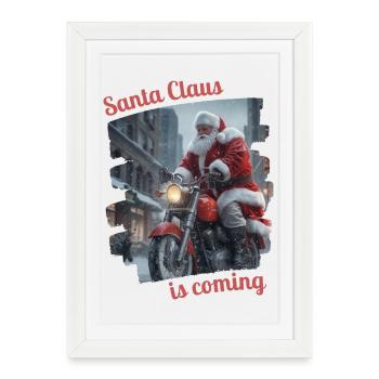 Santa Claus is coming - Santa Claus Motorcycle - Framed poster (27 × 37 cm) - white - Front