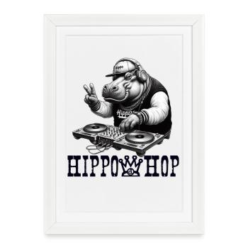 Hippopotame hip-hop sur des roues d’acier - Affiche encadrée (27 × 37 cm) - blanc - Devant